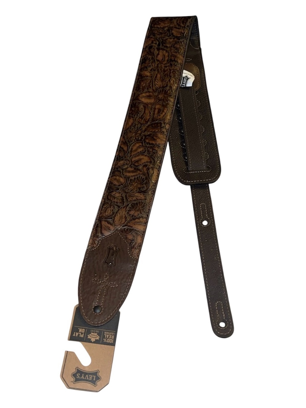 Levi's Brown Tooled Floral Leather Guitar Strap